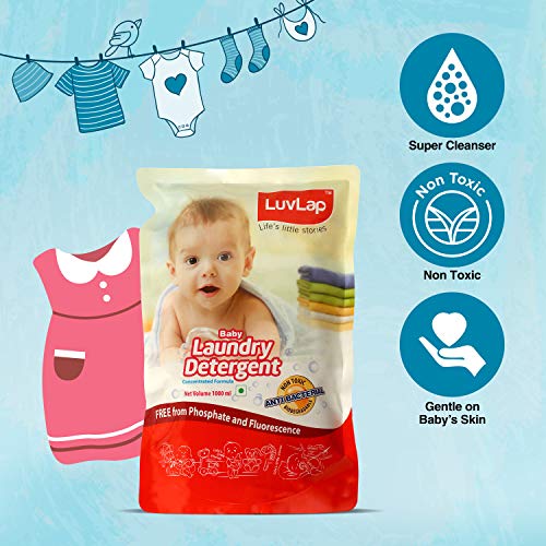 Image of LuvLap Liquid Cleanser Refill, 1000ml (Pack of 2) & LuvLap Baby Laundry Liquid Detergent, 1000ml (Pack of 2) & LuvLap Baby Laundry Liquid Detergent, Food Grade, Refill Pack 1000ml