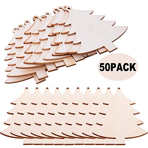 Pack Of 50 Wooden Crafts To Paint Christmas Tree Hanging Ornaments Unfinished Wood Cutouts Christmas Decoration Diy Crafts (Wooden Christmas Tree Cutouts) #TOP4