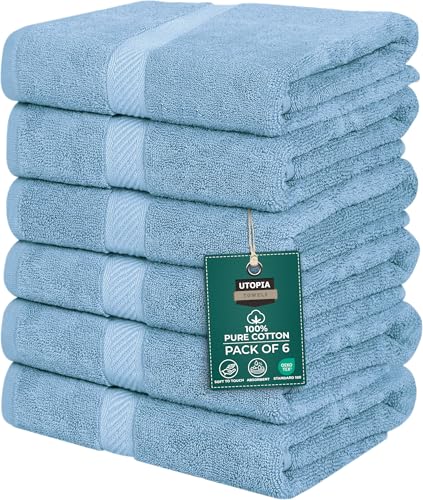 Image of Utopia Towels 6 Pack Medium Bath Towel Set, 24 by 48 Inches, 500 GSM 100% Ring Spun Cotton, Lightweight and Highly Absorbent Quick Drying Premium Towels for Hotel, Spa and Bathroom, Sky Blue