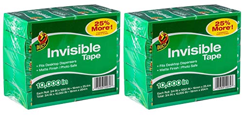 Duck Brand Matte Finish Invisible Tape Refill for Dispenser, 10 Rolls, Each Roll 3/4-Inch x 1000 Inches for 10000 Total Inches - 2 Pack