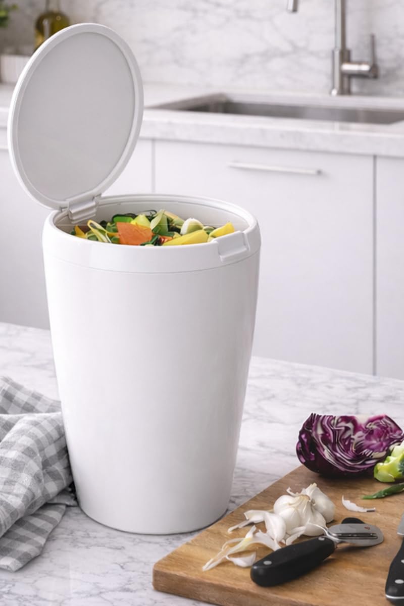 6 LT Banyo Mutfak Tezgah Üstü Çöp kovası - Beyaz