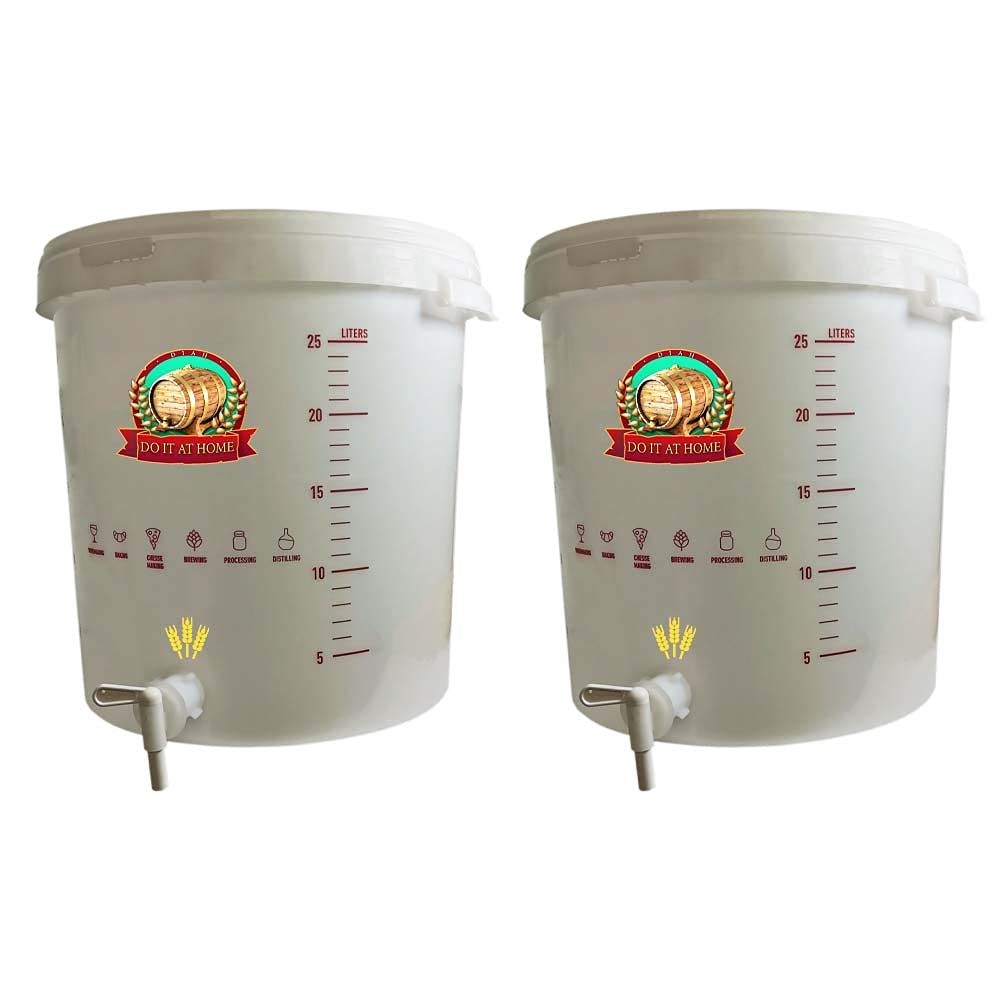 DIAH Do It At Home 2X Plastic Fermentation Buckets with Taps, Lids & Bungs - Complete Home Brewing Fermenter Kit for Beer, Wine, Liquid Dispensing & DIY Fermented Drinks