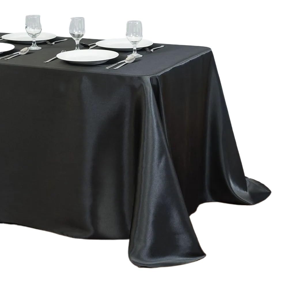 LOPJGGYF Tablecloth Satin Table Cover Overlay For Birthday Wedding Banquet Restaurant Festival Party Supply for Wedding Banquet Party Events(Black,145x200cm)