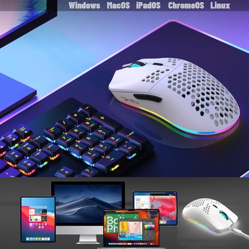 Image of Wireless Gaming Mouse, 2.4Ghz Rechargeable Mouse with 6 Programmable Buttons, 5 DPI Levels, Computer Mouse for Window Mac Laptop (White)