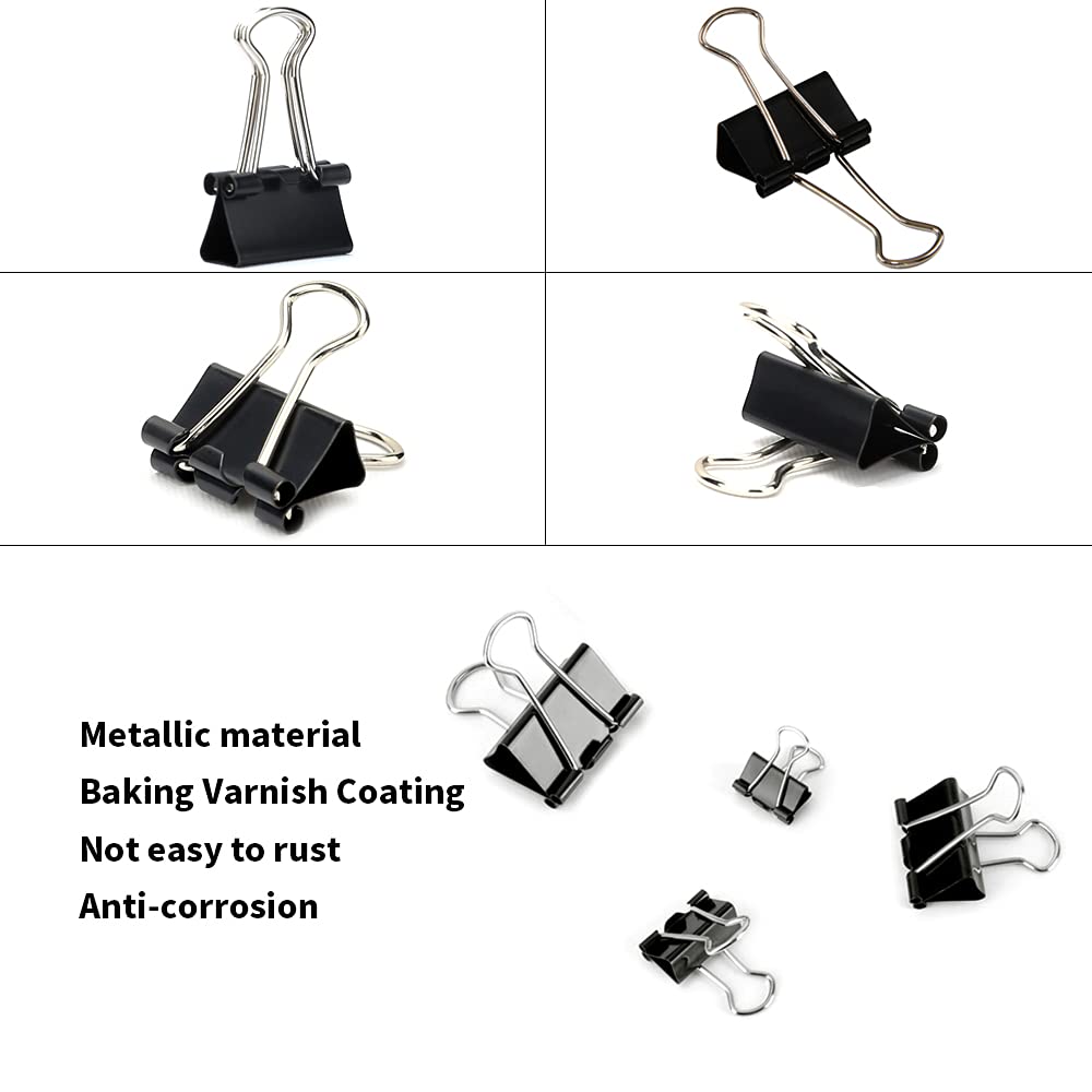 90PCS Binder Clips, Black Foldback Clips, 4 Sizes Bulldog Clips (15mm - View #6