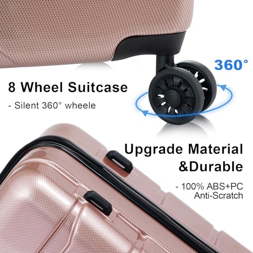 GOWE Luggage Sets ABS+PC Hardshell 3pcs Clearance Luggage Hardside Lightweight Suitcase Sets Spinner Wheels Suitcase with TSA Lock (20/24/28), Rosld4