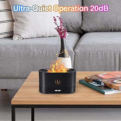 Flame Aroma Diffuser Luftbefeuchter, 7-Flammen-Farbe, geräuschloser Diffusor für ätherische Öle für Zuhause, Büro, Yoga mit Auto-Off-Schutz 180ml 8Hours (Schwarz)