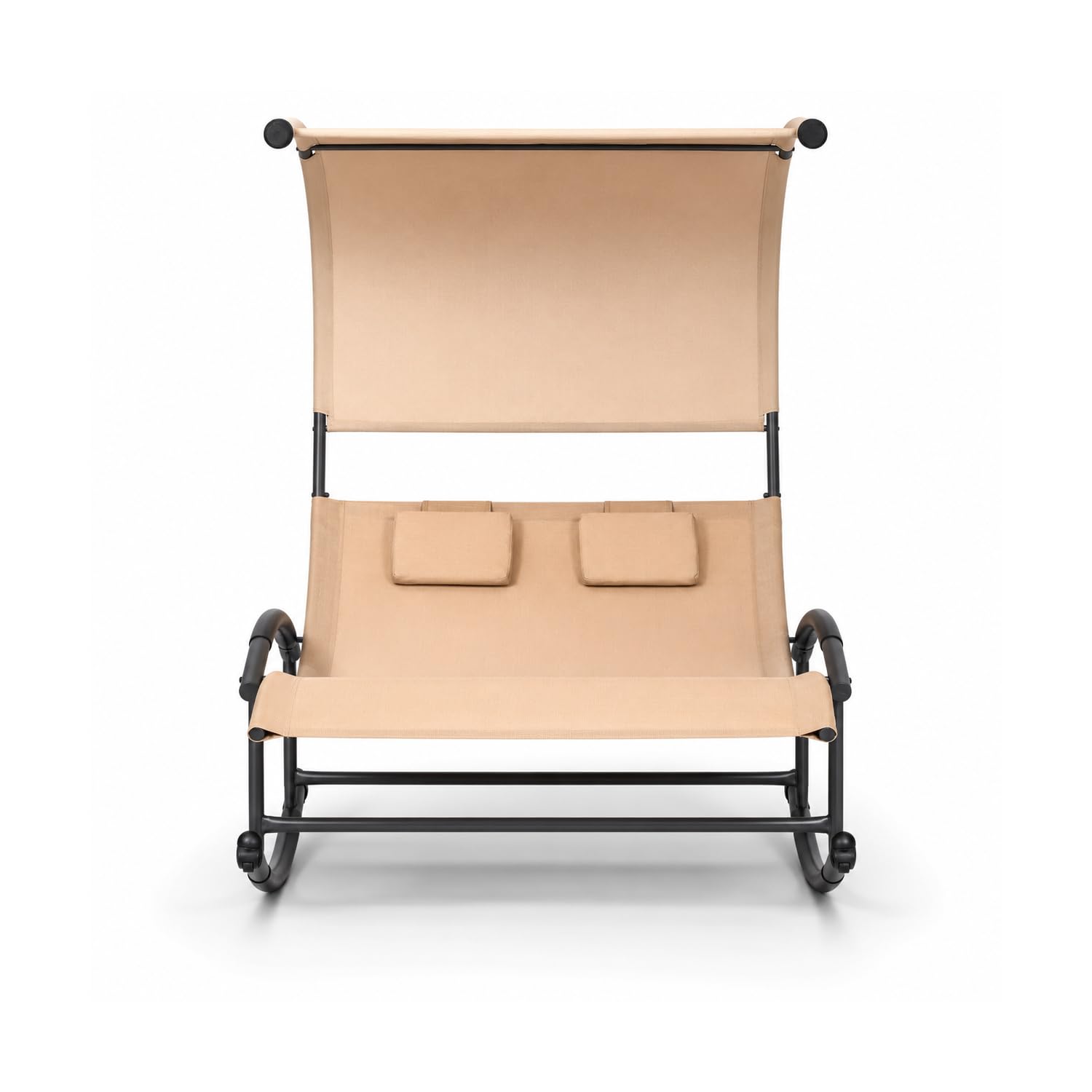 Lettino 2 Posti Dondolo Prendisole Con Parasole E Cuscini Integrati Ergonomico In Textilene Traspirante In Acciaio Ideale Per Giardino Piscina Outdoor 140x200x185 Cm Beige