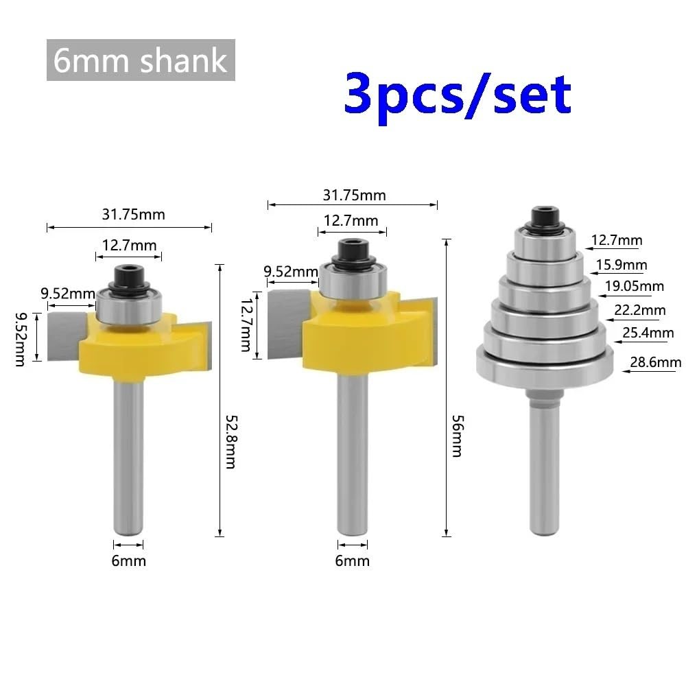 3 Pièces/Jeu Carbure Cimenté Tenon Couteau 6 Roulements Réglables Kit