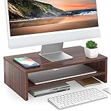FITUEYES Monitor Stand - 2 Tier Computer Monitor Riser with 16.7 Inch Shelf, Wood Desktop Stand for Laptop Computer Screen, Desk Organization, Office Supplies, Brown, DT204203WB