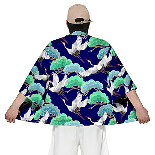 Image of HAORUN Men Japanese Kimono Coat Loose Yukata Outwear Long Bathrobe Tops Vintage