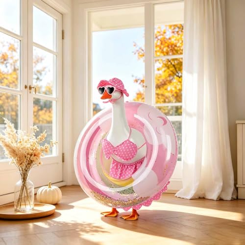 yuboo Fall Porch Goose Outfits Fits 23", Goose Clothes with Swimming Ring Sunglasses Hat and Bikini, Garden Yard Lawn Halloween Party Decor Pink - image 7