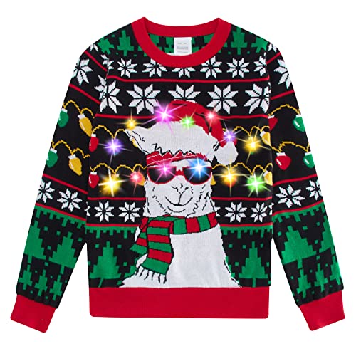 Enlifety 5-14T Kids Ugly Christmas Sweaters Boys LED Light Up Xmas Knitted Pullover
