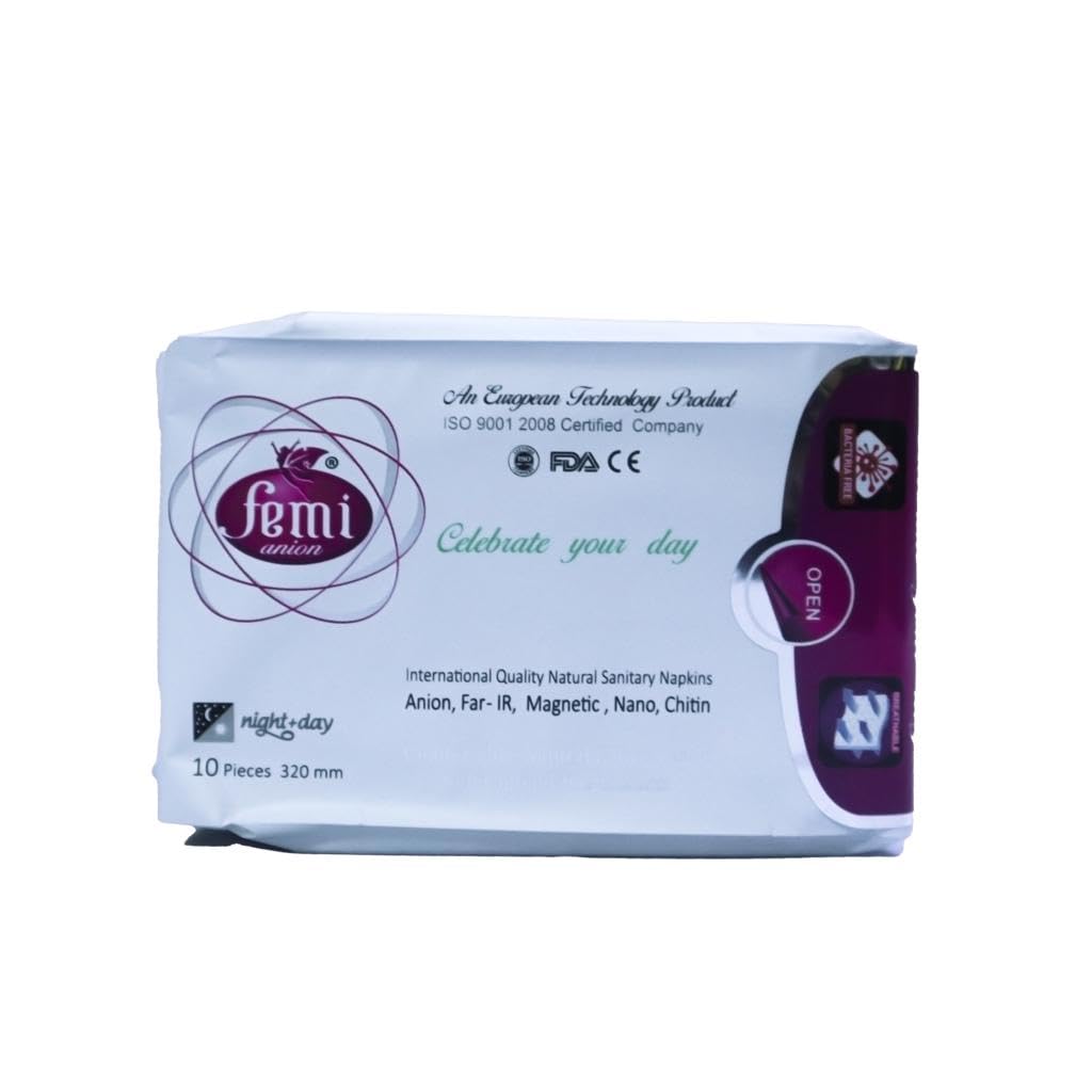 FEMI ANION from Femi Care International Quality Natural Napkins (320Mm) Night + Day, Pack of 10