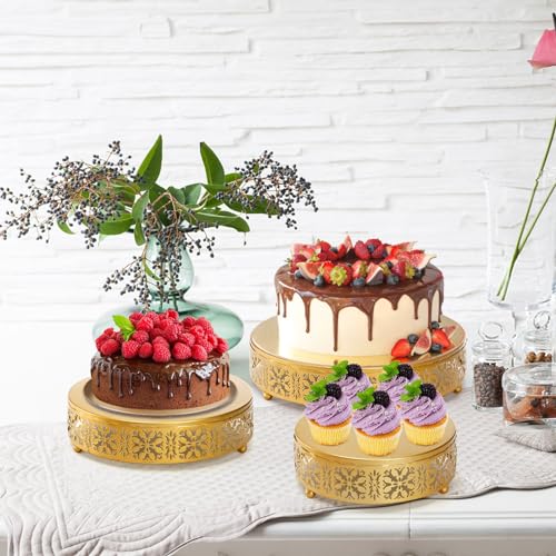 Coloch 3 Pieces Golden Cake Stand Set, 8/10/12 Inch Round Metal Dessert Display Stand Decorative Cake Holder Cupcake Pastry Candy Display Plate For Wedding thumb #6
