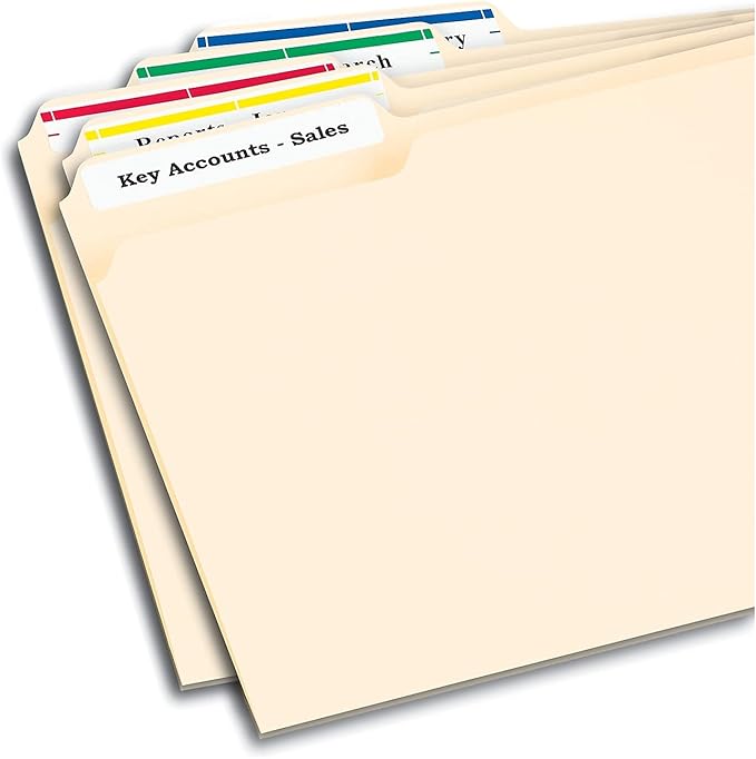 Avery 5266 Permanent Filing Labels, 1/3 Cut, 750/Pk, Rd/Be/Gn/Pe/Yw