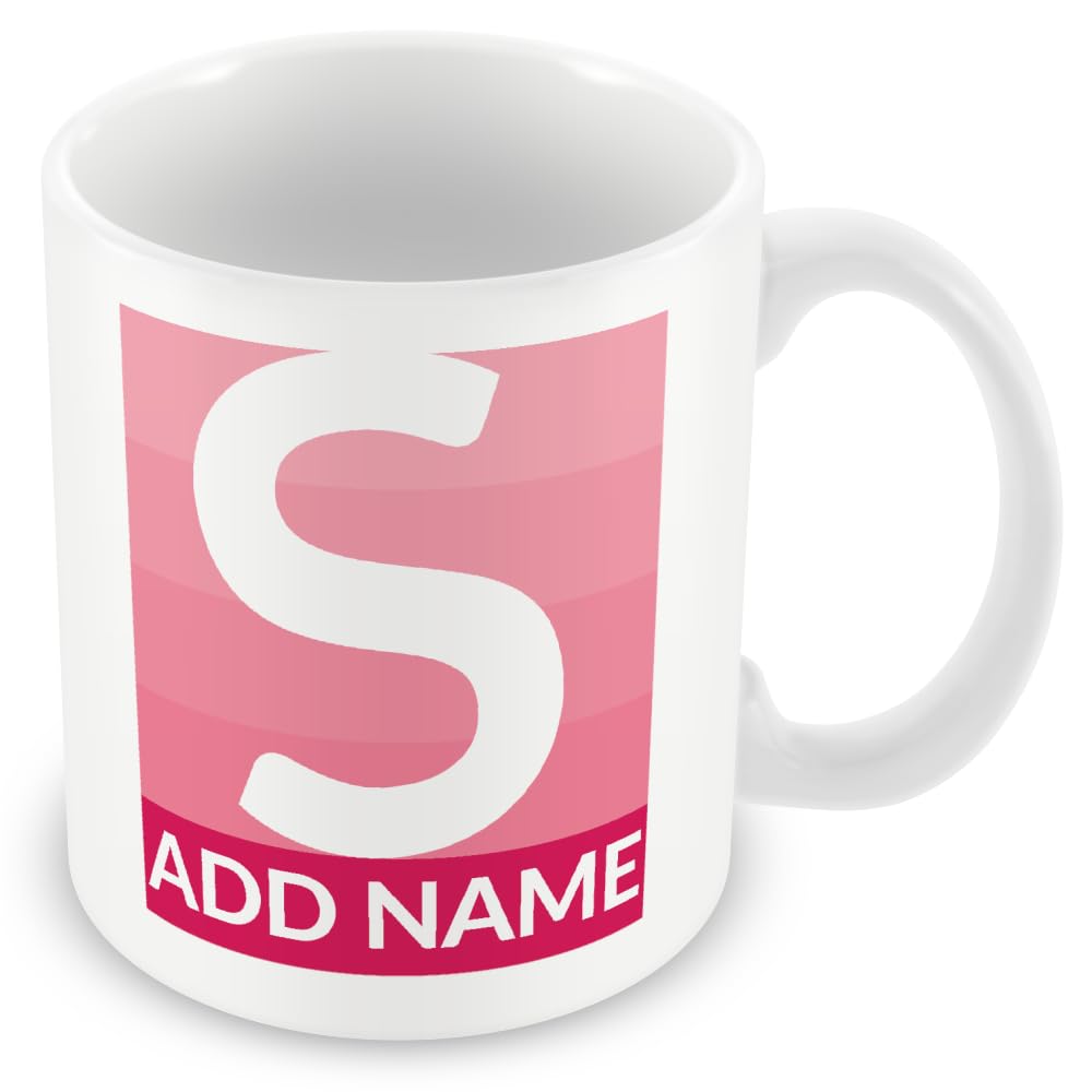 MUGGZ Initial Mugs - Personalised Cup with Your Choice of Letter and Name - Pink Stripes – Custom Funny Coffee Mug – Unique Gift for Friends & Family