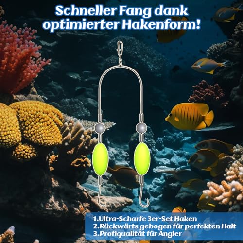 Set de 3 anzuelos dobles reversos para pesca, línea simple con doble anzuelo para pesca en agua dulce en lago y muelle miniatura 5