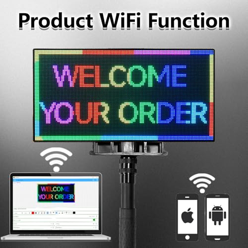Image of P2.5 Programmable LED Digital Sign Board 15x7 Inch Handheld Portable WiFi Display for Advertising, Vendor Booths, Restaurants, Coffee Shops, Cars,Lightweight Digital Signage