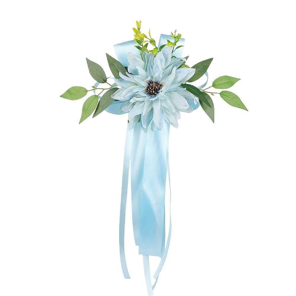 Huffa 2929-Lightblue Elegant White Wedding Car Decoration - Artificial Flower Arrangements For Doors And Mirrors(2929-Lightblue)