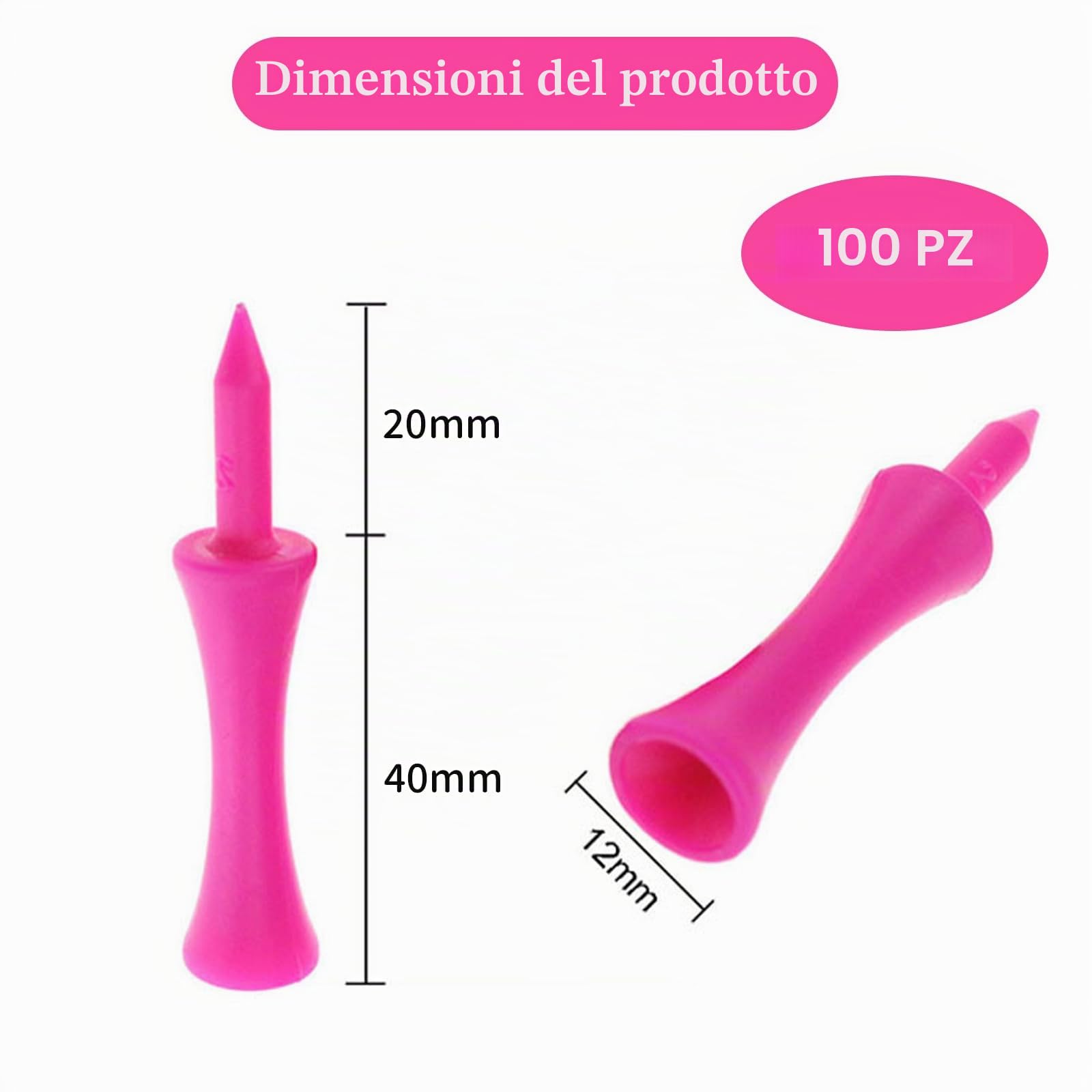 100 tè da golf in plastica, 57 mm, in plastica rosa, ben visibili, colori vivaci, resistenti e portatili per golfisti per esercitare, indistruttibili tè da golf in plastica