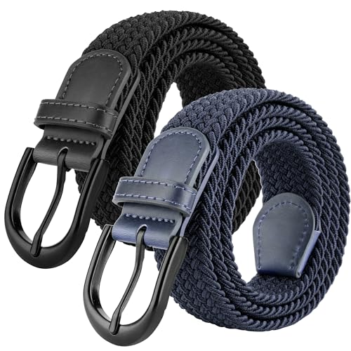 Image of Mile High Life | Braided Stretch Elastic Belts | Pin Oval Solid Black Belt Buckle | PU Loop End Tip Men /Women /Junior Belt