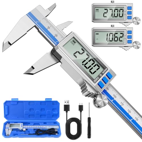 Preciva Digitaler Messschieber Aufladbar, 150 mm/0-6 Zoll Schieblehre Edelstahl, IP54 Schutz, LCD Display mit Automatischem Abschalten, Messwerkzeug für Haushalt, DIY und Industrie