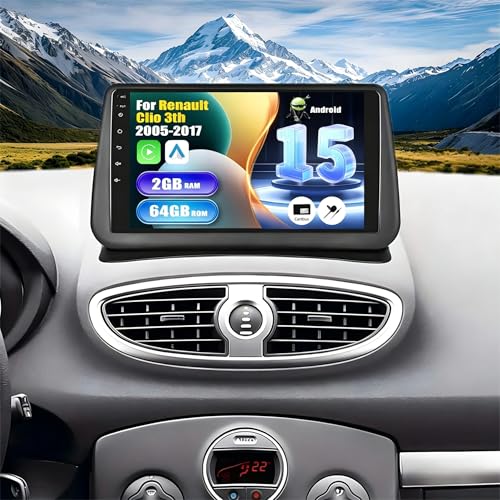 SIXWIN 2+64G Android 15 Autoradio pour Renault Clio 3th 2005-2017 avec Carplay/Android Auto/Mirrorlink, écran Tactile capacitif 9 Pouces Voiture avec WiFi GPS...