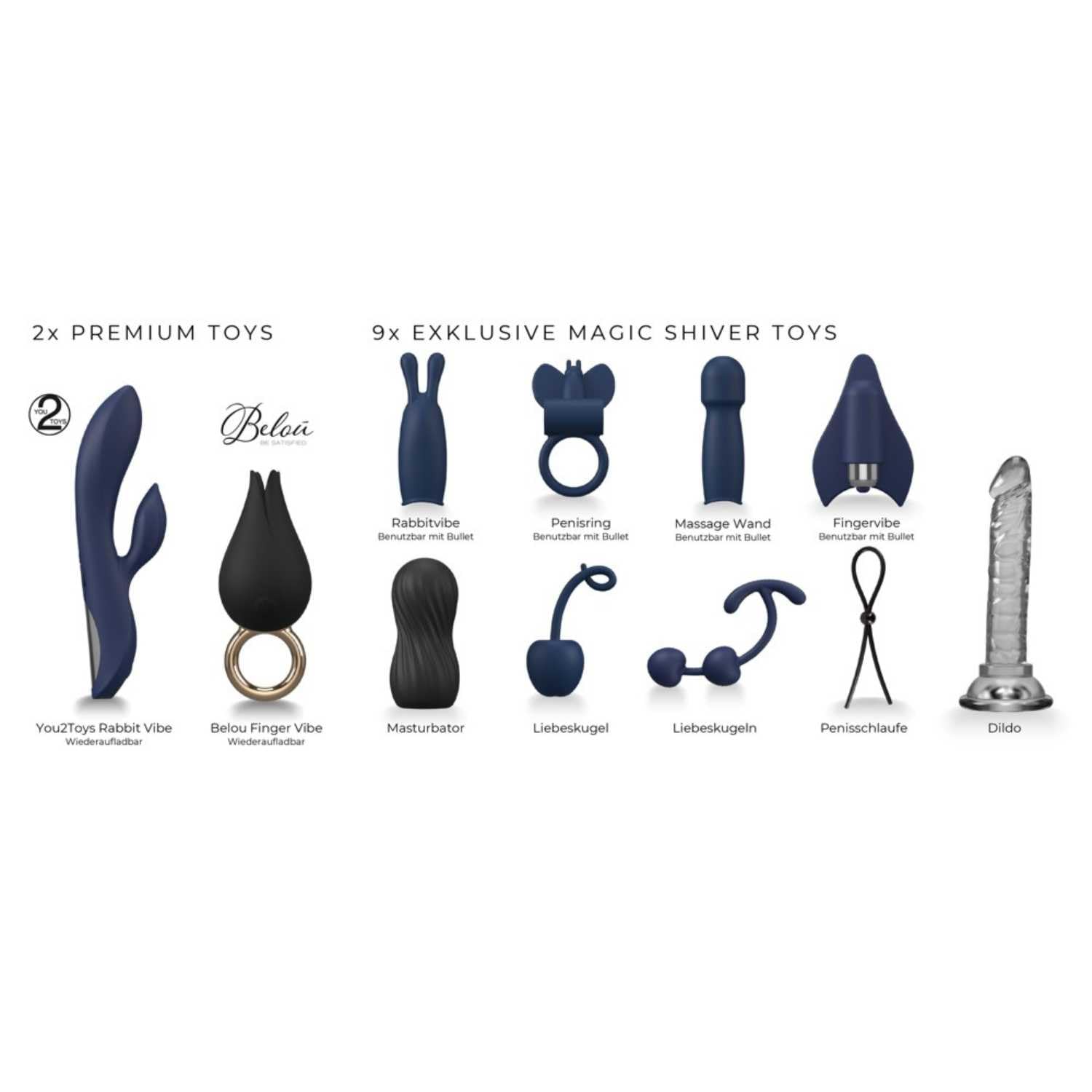 Magic Shiver Adventskalender - 24 Sex-Geschenke für Paare, Frauen und Männer, edler Weihnachts-Kalender mit Sex-Spielzeugen, Blau