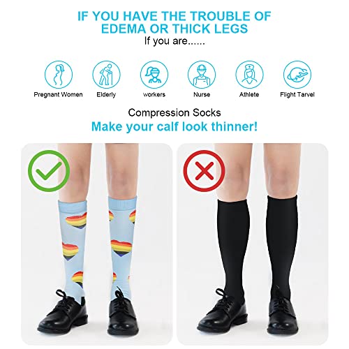 ACWOO Kompressionsstrümpfe Bunt für Damen Herren, 6 Paar Stützstrümpfe Medizinisch Kompressionssocken Bunt Thrombosestrümpfe mit 15-20 Mmhg, Compression Socks für Krankenschwester(L/XL)