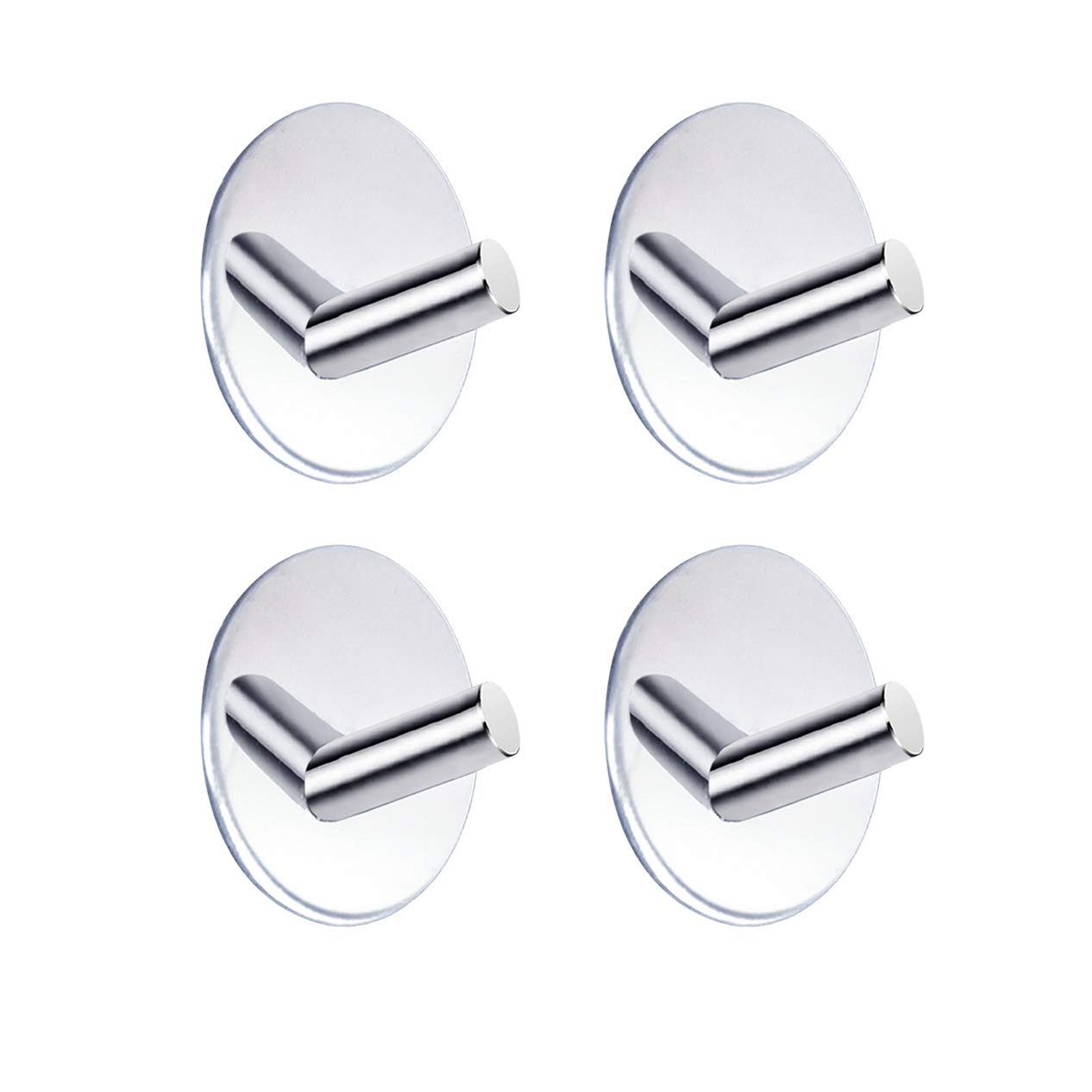 Celbon Round Chrome 4Pc Self Adhesive Bath Towel Hook Sliver Chrome Sticky Stainless Steel Robe Hooks Heavy Duty Door Hooks For Bathrooms,Kitchen,Lavatory Closet (4Pc, )