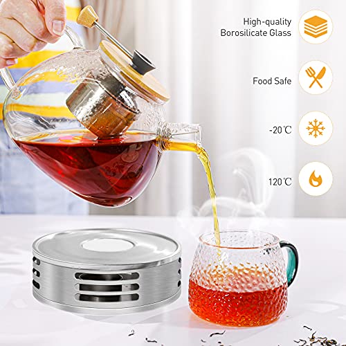 Tetera de Cristal, Tetera de Vidrio 1600ml con Base - Infusor Extraíble de Acero Inoxidable - 2 Tapas - Tetera de… - Imagen 7