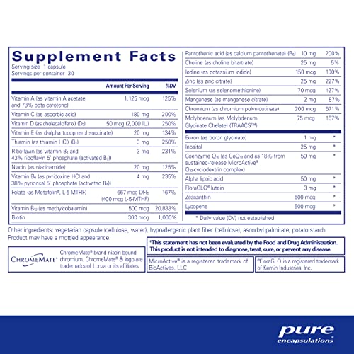 Pure Encapsulations O.N.E. Multivitamin - Once Daily Multivitamin with Antioxidant Complex Metafolin, CoQ10, and Lutein to Support Vision, Cognitive Function, and Cellular Health* - 30 Capsules - Image 3