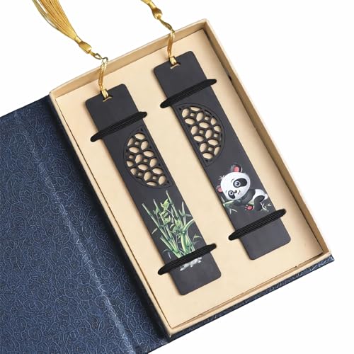 Medalboy 木製ブックマーク 男性と女性用 ハンドメイド天然木彫刻 パンダのくり抜きとペイント工芸品 男性、女性、友人、女の子、先生への誕生日プレゼントに最適なギフト セット
