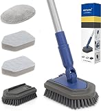 Tub Tile Scrubber Extendable Long Handle 58",Shower Cleaning Brush with Stiff Bristle,Microfiber Pad