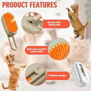 3 In1 Cat Steam Brush – One-Touch Spray Pet Hair Removal Tool 360°Rotating Handle Cat Brush With Steam Silicone Massage Comb Cat Brush For Shedding Multifunctional Dog Hair Brush