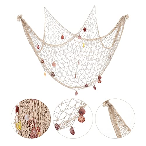 Yardwe Decoração de rede de peixe com conchas estilo mediterrâneo natural rede de pesca oceano tema