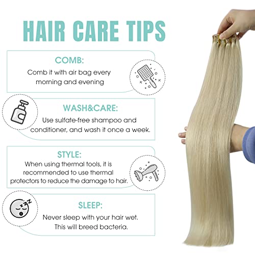 Image of YoungSee 120G Hair Extensions Clip ins Beige Blonde Clip in Human Hair Extensions Invisible Clip on Blonde Hair Extension Long-Lasting Add Volume 14Inch 7Pcs
