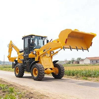 Robust Mini Backhoe Loader with Powerful Front End Loader and Hydraulic Backhoe, Compact Wheel Digger for Landscaping Projects, Farm Tractor Operations, Trenching