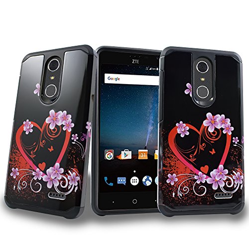 ZTE Grand X4 Case, ZTE Grand X 4 Case, Mstechcorp [Dual Layer] [Anti-Drop] Hybrid Defender Shockproof Rugged Premium Protective Case Cover for ZTE Grand X4 with Goodie (Heart)