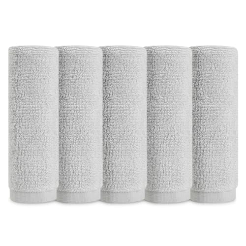 Image of Natemia Organic Baby Washcloths (5 Pack, 12” x 12”) – 100% Organic Cotton – Ultra-Soft Baby Towels for Sensitive Skin – Newborn, Boys & Girls – Bathtime Wash Cloths, Baby Registry Must-Have (Grey)
