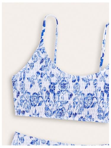 SHENHE Girl's Floral Swimsuits 2 Piece Scoop Neck Bikini Spaghetti Strap Smocked Bathing Suit3