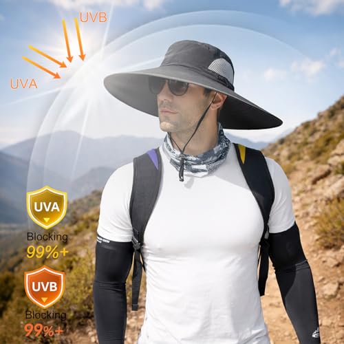 Image of HUAMULAN Wide Brim Sun Hats Men and Women Bucket Safari Fishing Hat for Hiking Garden Lawn Work Camping Outdoor