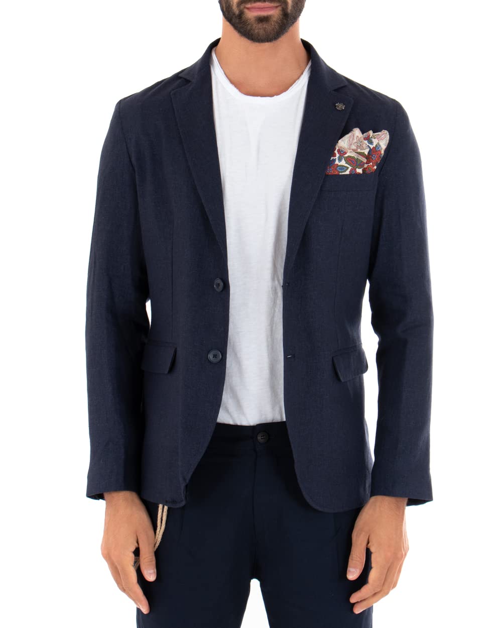 Abito Uomo Outfit Completo Giacca Pantalone Leggero Elegante Doppiopetto Pantalone Bottone Allungato