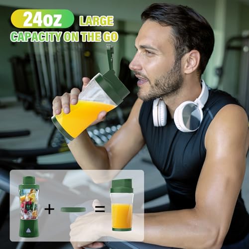 Image of Portable Blender, 360W Personal Blender for Shakes and Smoothies for Kitchen, 24 Oz BPA Free Traveling Juicer Cup and Lid with 6 Blades, Self Cleaning Portable Juicer for Kitchen /Travel /Gym, Green