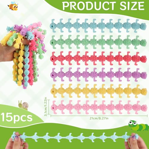 GHVACZS 15 Stück Stretchy Caterpillar, Caterpillar Stretchy String Spielzeug, Bunte Stretchy Toy, Stretch Spielzeug für Kinder und Erwachsene Autismus und ADHD Behandlung