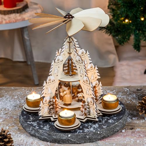 Gravidus Weihnachtspyramide aus Holz Natur – 2 Etagen mit 4...