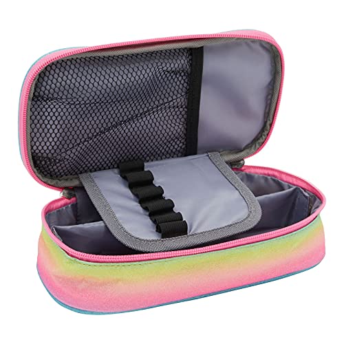 Image of Bright Creations Rainbow Glitter Pencil Case for Girls, Marker & Art Supply - Large Compressible Pouch for School and Office - 9 x 4.6 In Rainbow Pencil Box - Pen Case