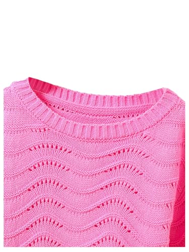 SOLY HUX Girl's Crochet Hollow Out Sweater Cute Crew Neck Long Sleeve Pullover Tops3