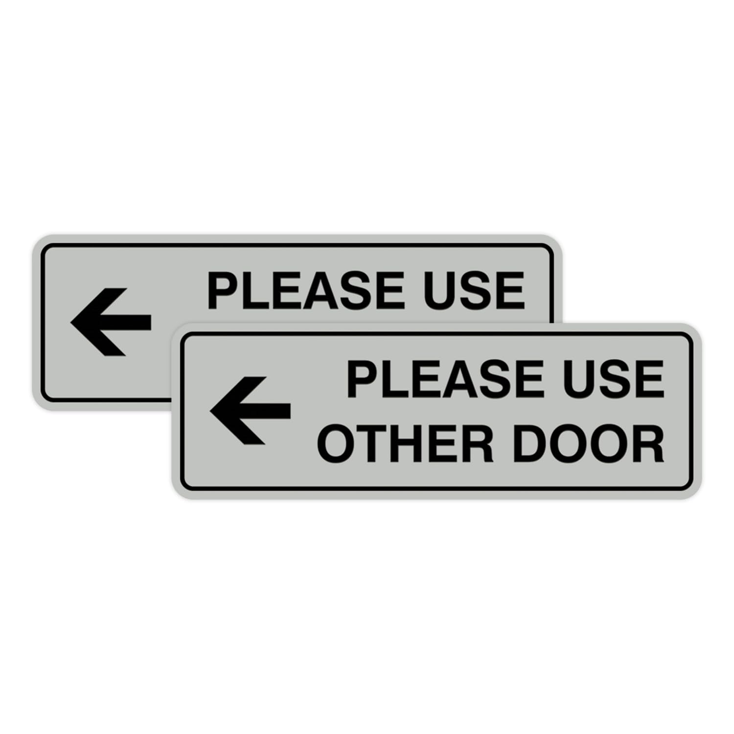 Signs ByLITA Standard Please Use Other Door Left Arrow Wall or Door Sign - Durable Material | Double-Sided Foam Adhesive Tape (Lt Gray) Large (2 Pack)